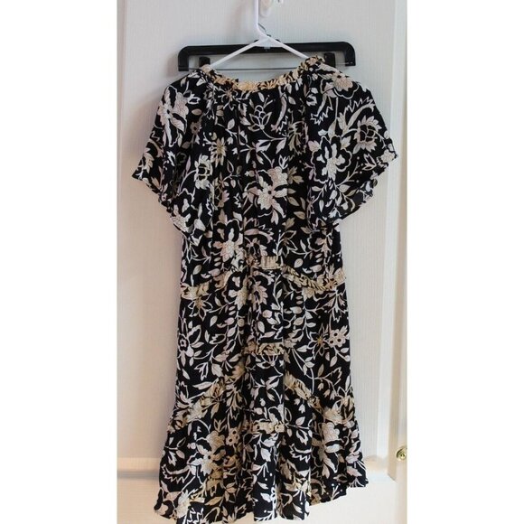 Anthropologie Robin Tiered Mini Dress Black/White/Gold Floral Size XS - Picture 3 of 5